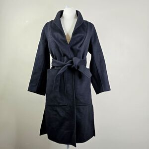 Kith Womens Buttonless Dual Pocket Belted Waist Wool Blend Coat Large